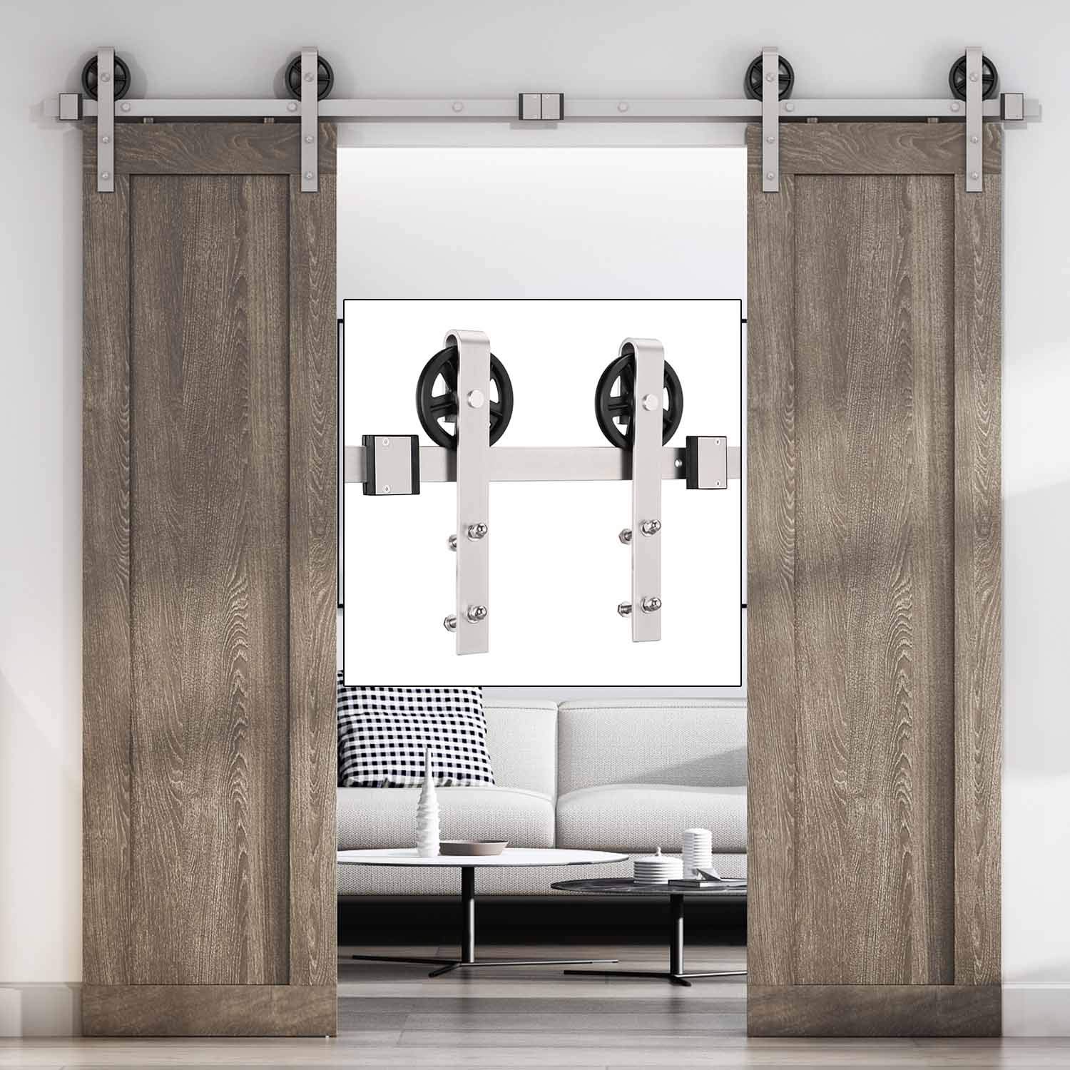 Buy EaseLife 8 FT Heavy Duty Brushed Nickle Double Door Sliding Barn