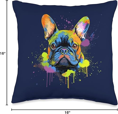 Miniatura 4 de Cojín gráfico de Bulldog francés con retrato artístico de mascotas con diseño de perro francés y mamá, 16 x 16 pulgadas, multicolor