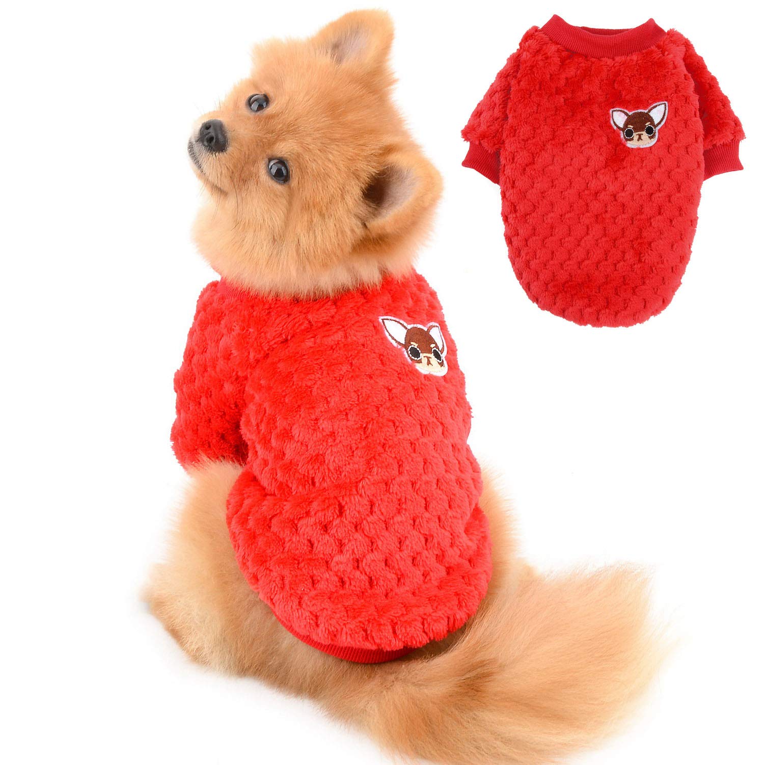 SELMAIJumpers for Small Medium Dogs Soft Warm Fluffy Sweater Puppy Chihuahua Coat Dachshund Clothing Plush Cats Apparel for Pets Daily Wear Windproof Cold Weather Walking Outdoor in Winter Red S