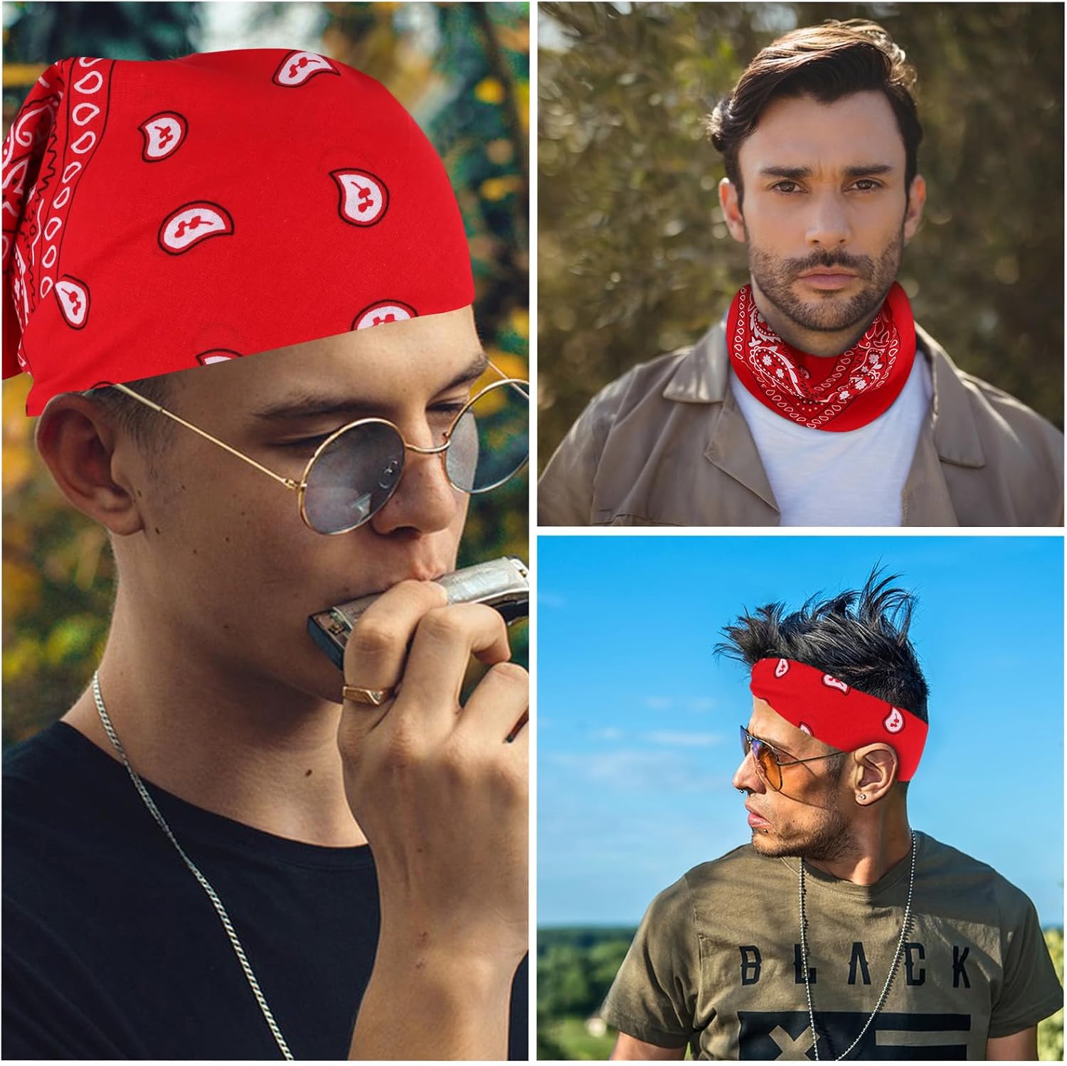 Jaciya Bandanas for Women Men 22"x22" Cotton Bandana Large Bandana Head Scarf 6 Packs