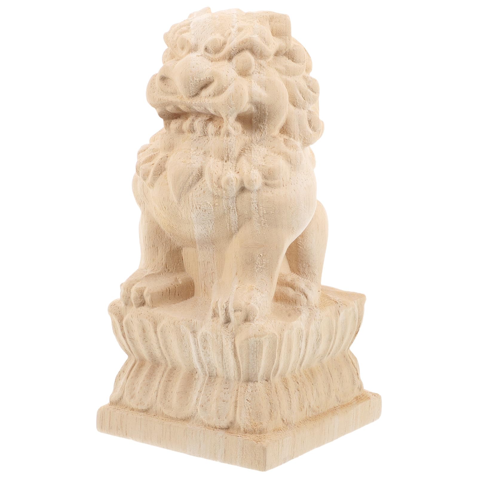 Statue Feng Shui Fu lionceau en bois brut pour déco extérieure de jardin