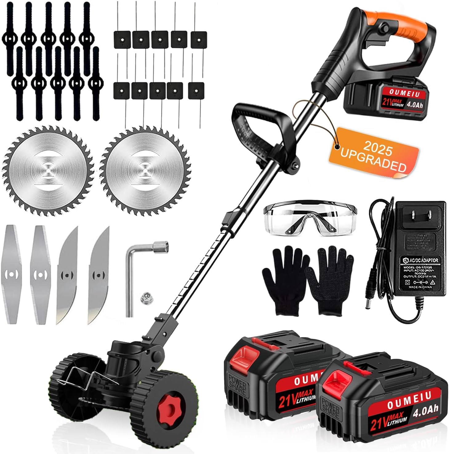 Débroussailleuses Electrique sans Fil, Coupe Bordures sans Fil a 2 21V 4.0Ah Batterie et Chargeur Rapide & 3 Types Lames, Debrouissalleuses a Batterie pour Tondre Les Pelouses du Jardin Pelouse Ferme