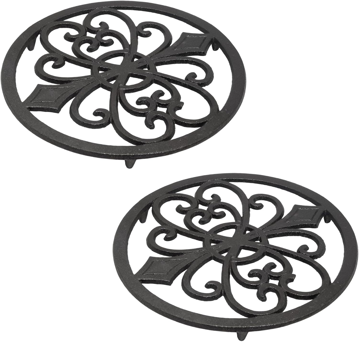 2Pcs 20cm/7.87inch Iron Cast Trivet for Hot Dishes, Black Vintage Hollow Flower Mat Pattern Metal Trivets for Hot Pots and Pans