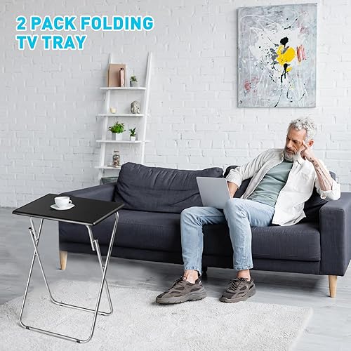 Miniatura 6 de Geetery Paquete de 2 mesas plegables para TV, no requiere montaje, 18.9 x 15 x 26 pulgadas, mesa auxiliar plegable para refrigerios para cama, sofá,