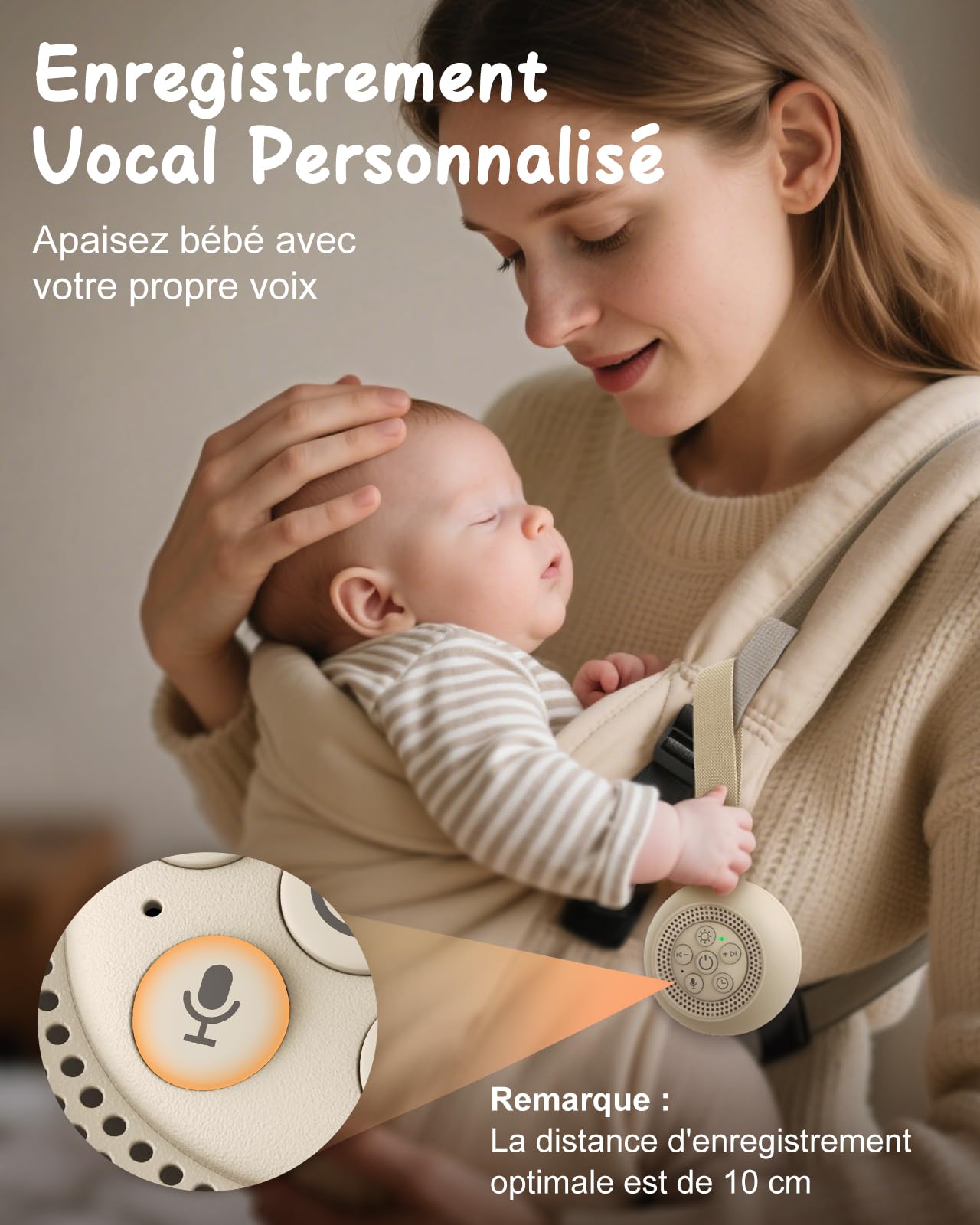 Babacom Machine à Bruit Blanc Bebe [Enregistrement Vocal], Veilleuse Musicale Bébé 15 Sons Apaisants, Minuterie & Mémoire, Portable Boite à Musique pour Sommeil Bébé & Adulte (Chambre/Bureau/Nursery)