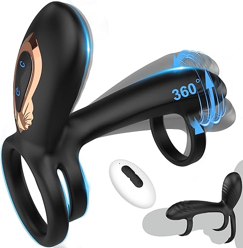 Anillo vibratorio para el pene con estimulador de punto G de giro de 360°, anillo para el pene juguetes sexuales para parejas con 10 modos, juguete