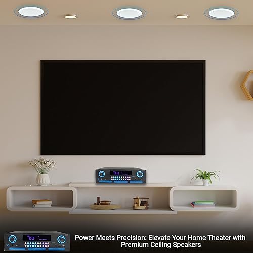 Miniatura 9 de Kit de sistema de cine en casa, amplificador Bluetooth de 2000 vatios con 6 altavoces de techo enmarcados de 8 pulgadas de 300 W cada uno, selector