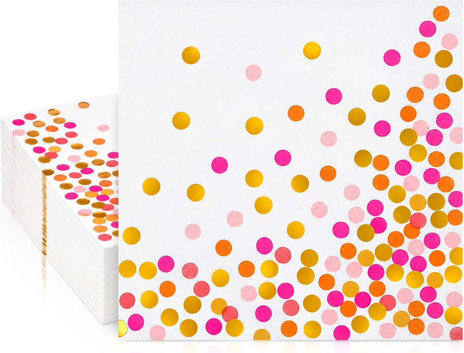 100 Pack Iridescent Confetti Cocktail Napkins, 6.5" x 6.5", 2-ply
