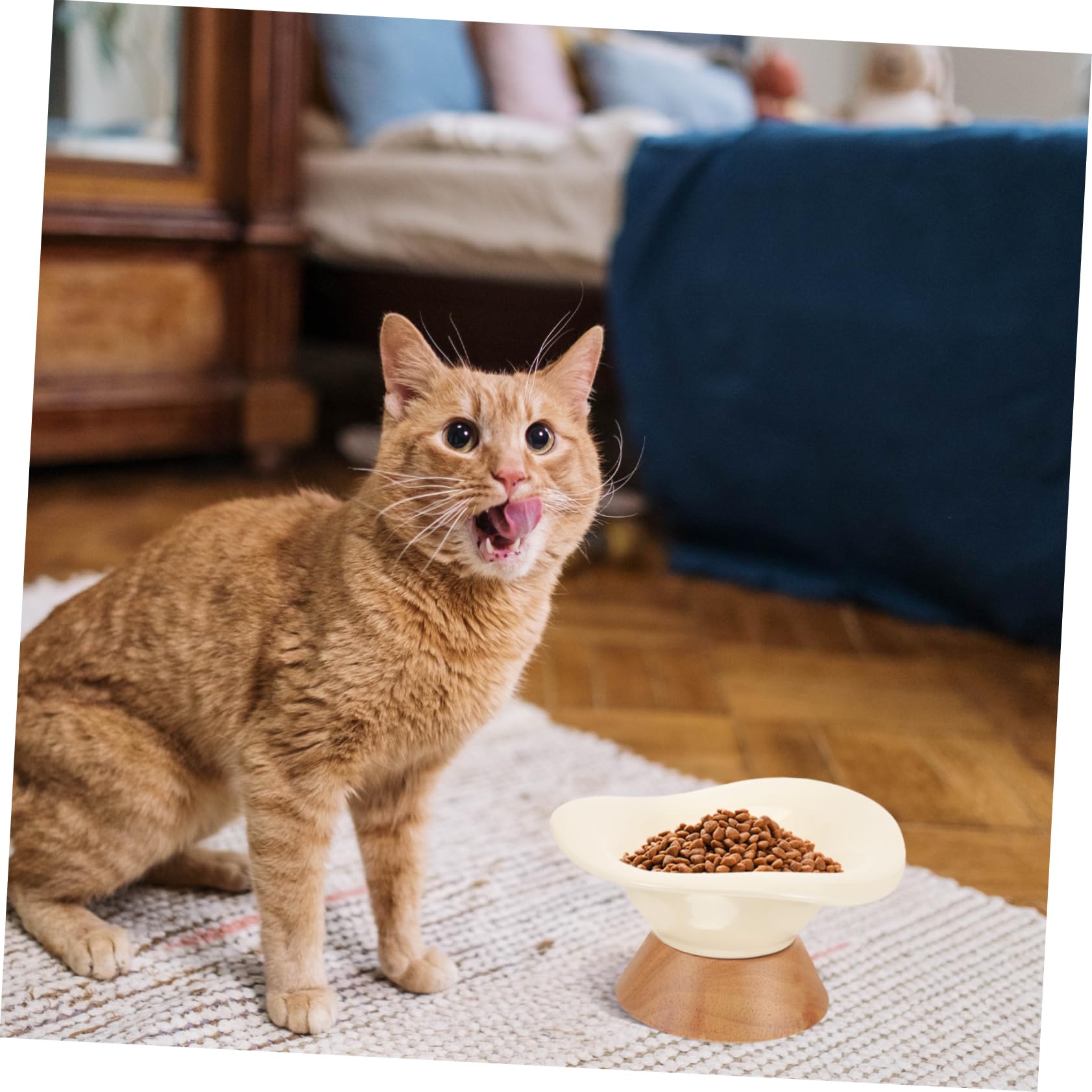 Ciotola per Gatti in Ceramica Piede, Grande Capacità Beige | Bordo Inclinato, Forma Rotonda, Finitura Liscia senza Bave, per Pappa e Acqua di Cani e Gatti