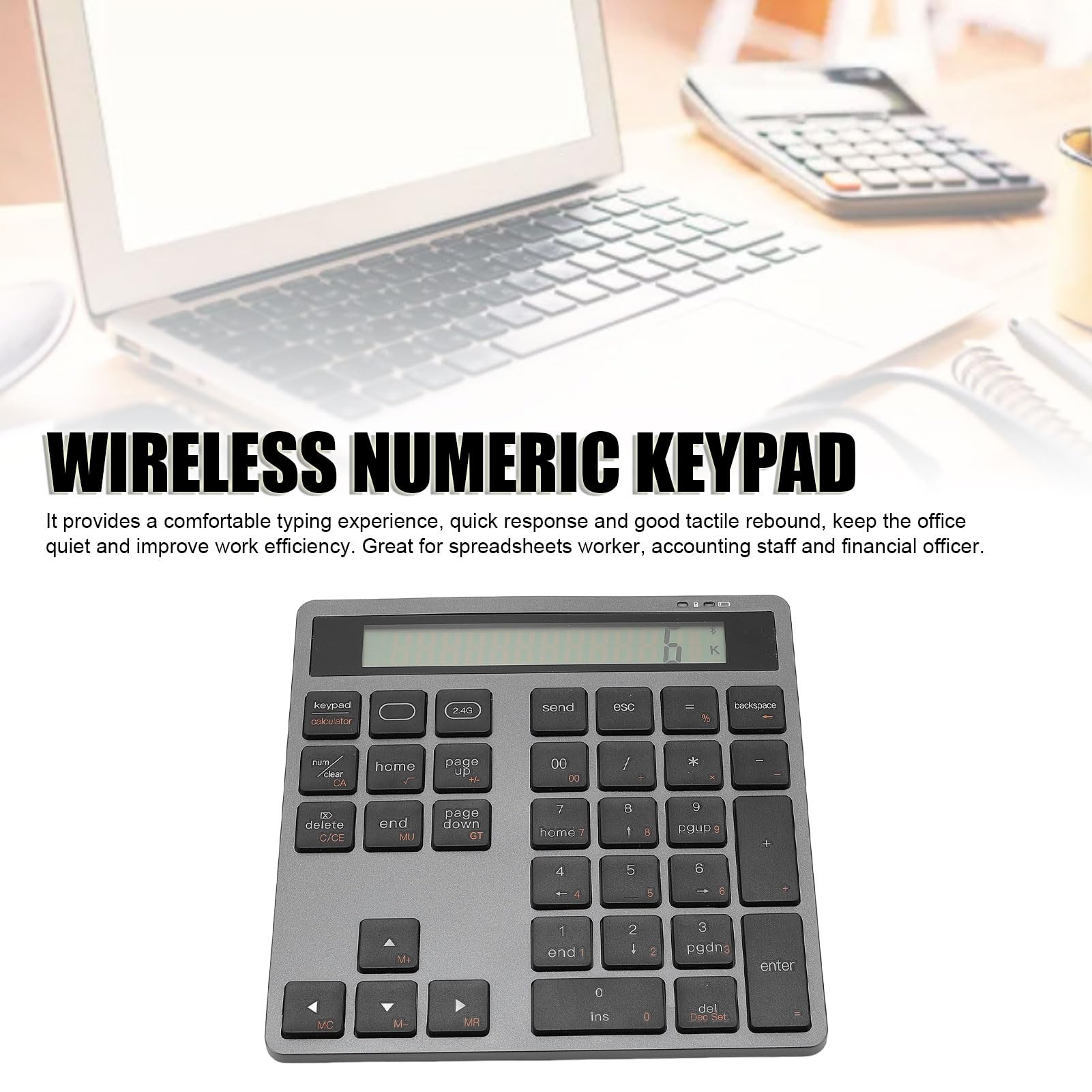 External 34 Keys Keyboard, 5.0 Numeric Keypad with Comfortable Typing Experience, Lightweight and Portable, 10m Working Distance, for Win, OS X, ABS Material, 2 x AAA Batteries