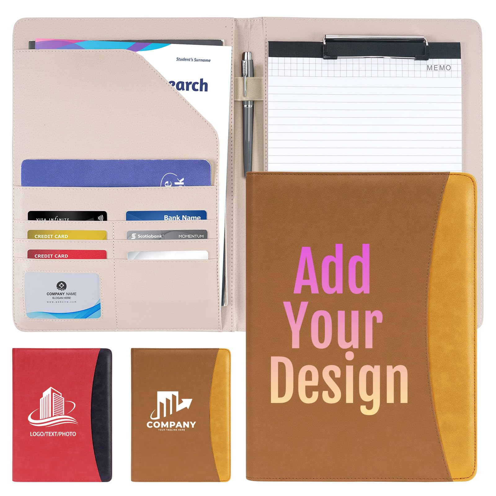 ENOMY A4 Personalised Portfolio PU Leather Folder Waterproof PU Certificate Holder Custom Conference Document Organiser for Business Travel Office Meetings Professional Gift Idea Brown