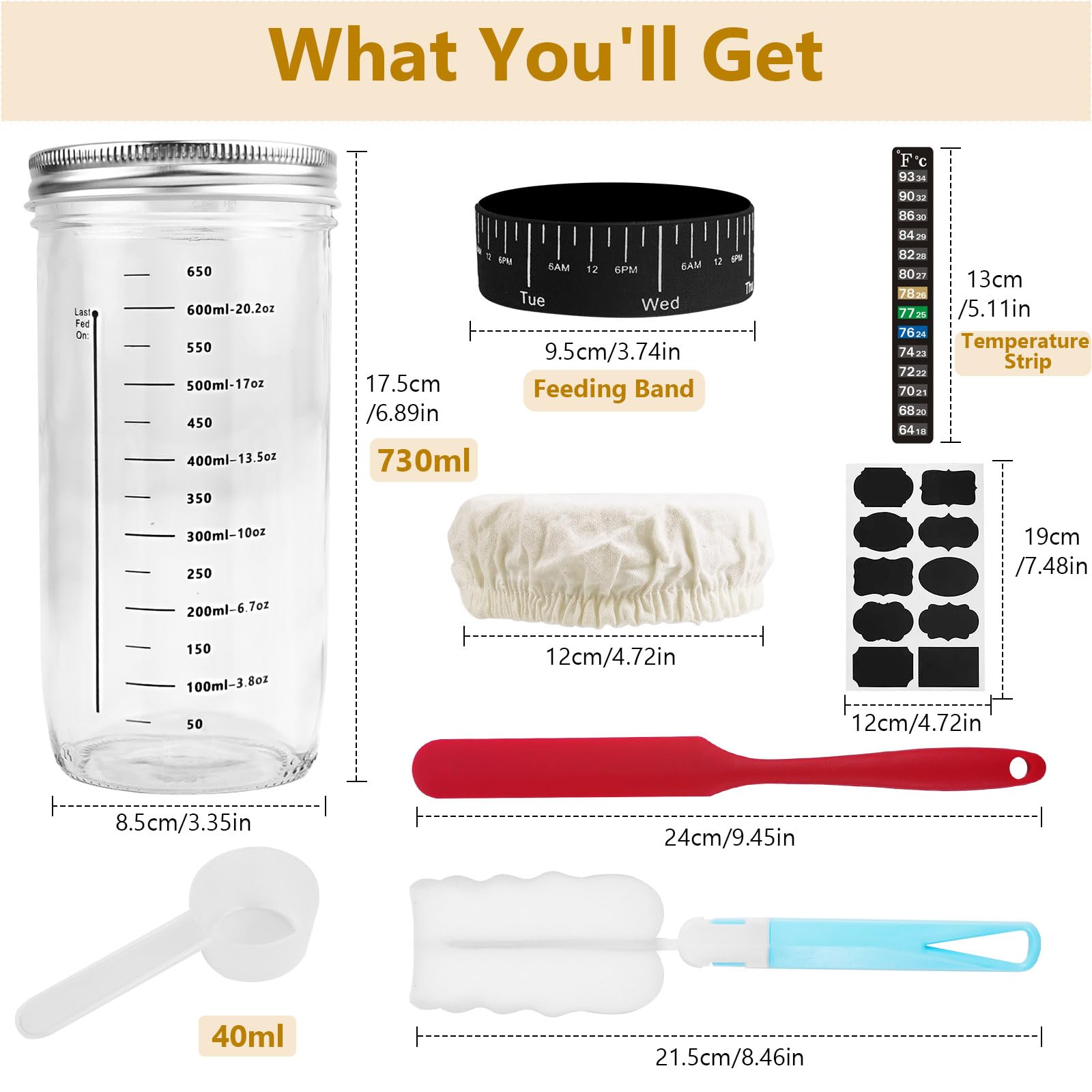 DONQL Kit de Iniciación de Masa Madre 730ML Tarro de Vidrio con Termómetro