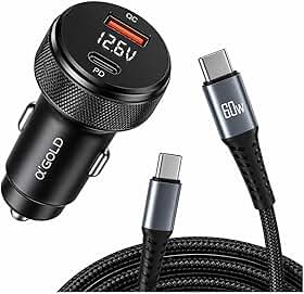 Carregador Veicular Super Turbo 60W – 2 USB-C Power Delivery + USB-A Quick Charge com Cabo Incluso para iOS e Android