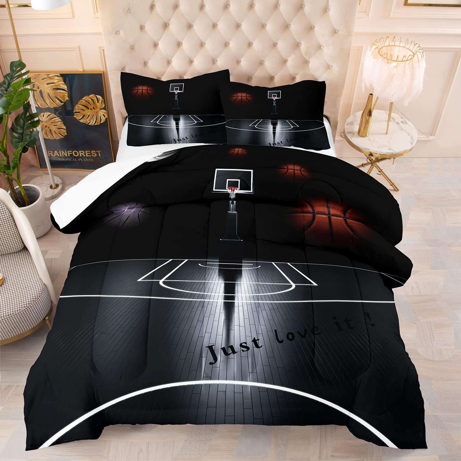 Tailor ShopTailor Shop Sports Basketball Comforter Set for Boys Teens Men Black Basketball Court Comforter Basketball Quilt Bedding Set Soft Lightweight Microfiber Queen Size with 1 Comforter 2 Pillowcases…