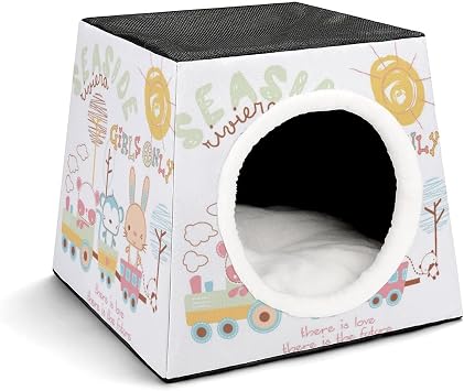 Three-Purpose Cat House Cat Bed Cat Sofa Foldable Cat Shelter Scratching Toy with Removable Cushion Cute Rabbit Monkey Panda