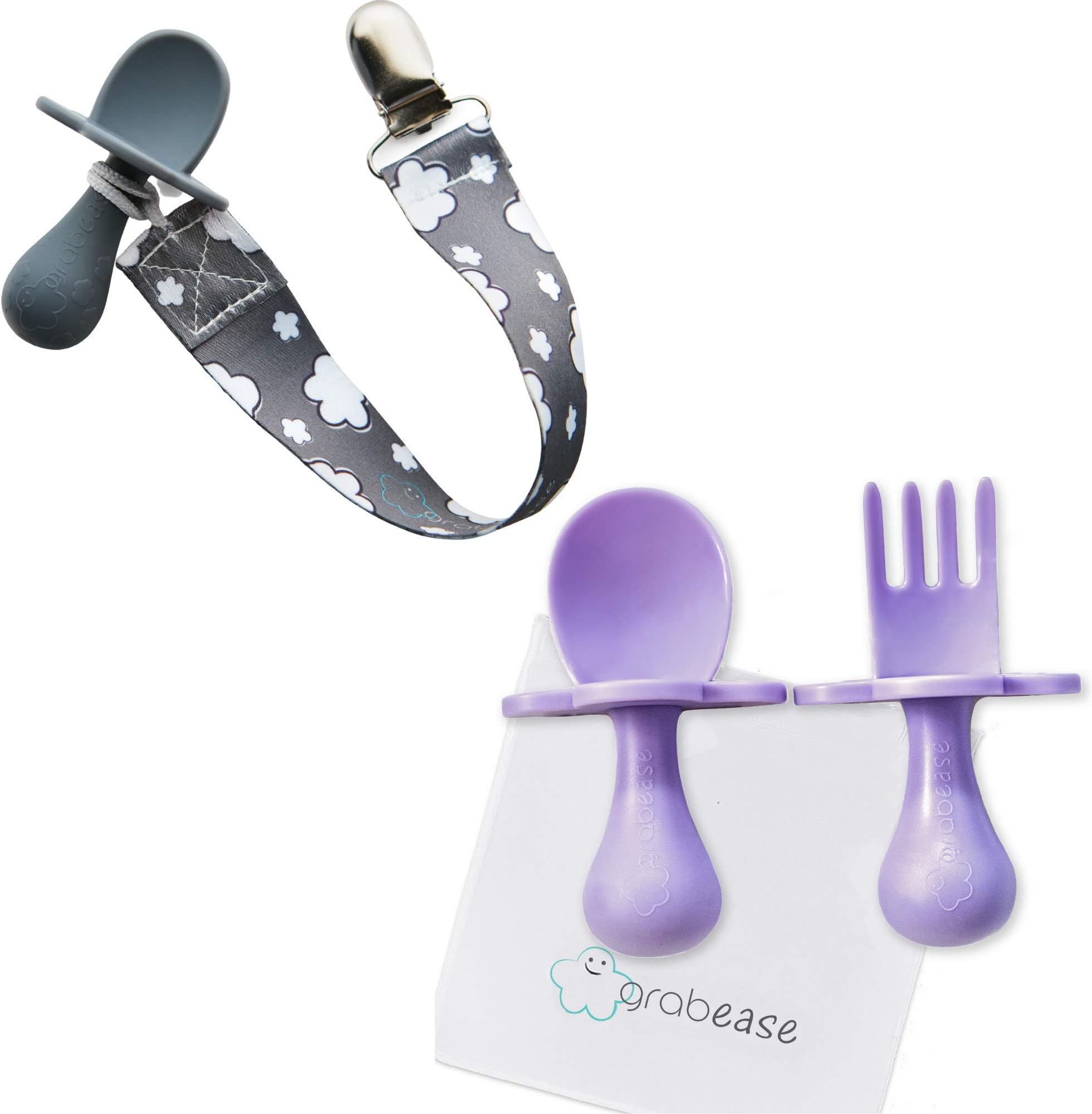 GRABEASE First Training Self Feed Baby Utensils and Silicone Spoon Anti-Choke, BPA-Free Baby Spoon and Fork Toddler Utensils with Pouch Set – Toddler Silverware for Baby Led Weaning Ages 6 Months+