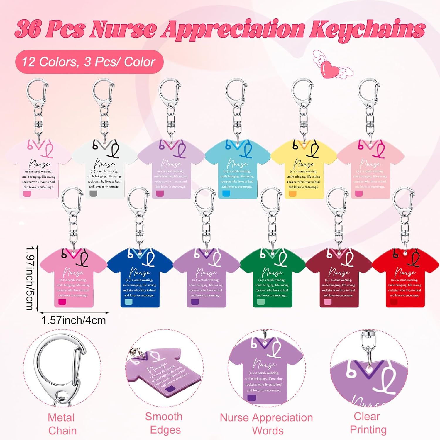 Ecally 36 Pcs Nurses Gifts Nursing Appreciation Keychains Bulk Medical Team Accessories for Women - Image 2