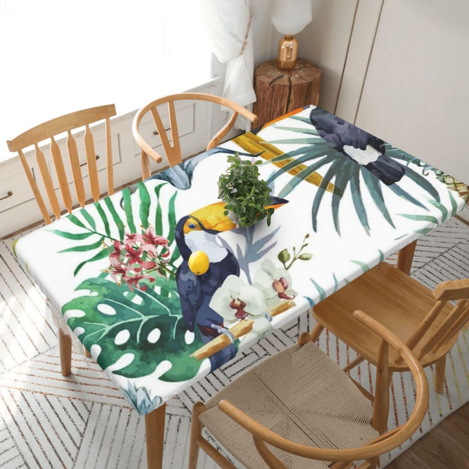 BNVSADC Tropical Leaves Bird Printed 5FT Tablecloth Polyester Kitchen Water Resistant Table Cloth Dining Table Decoration Table Covers, 152x76 CM