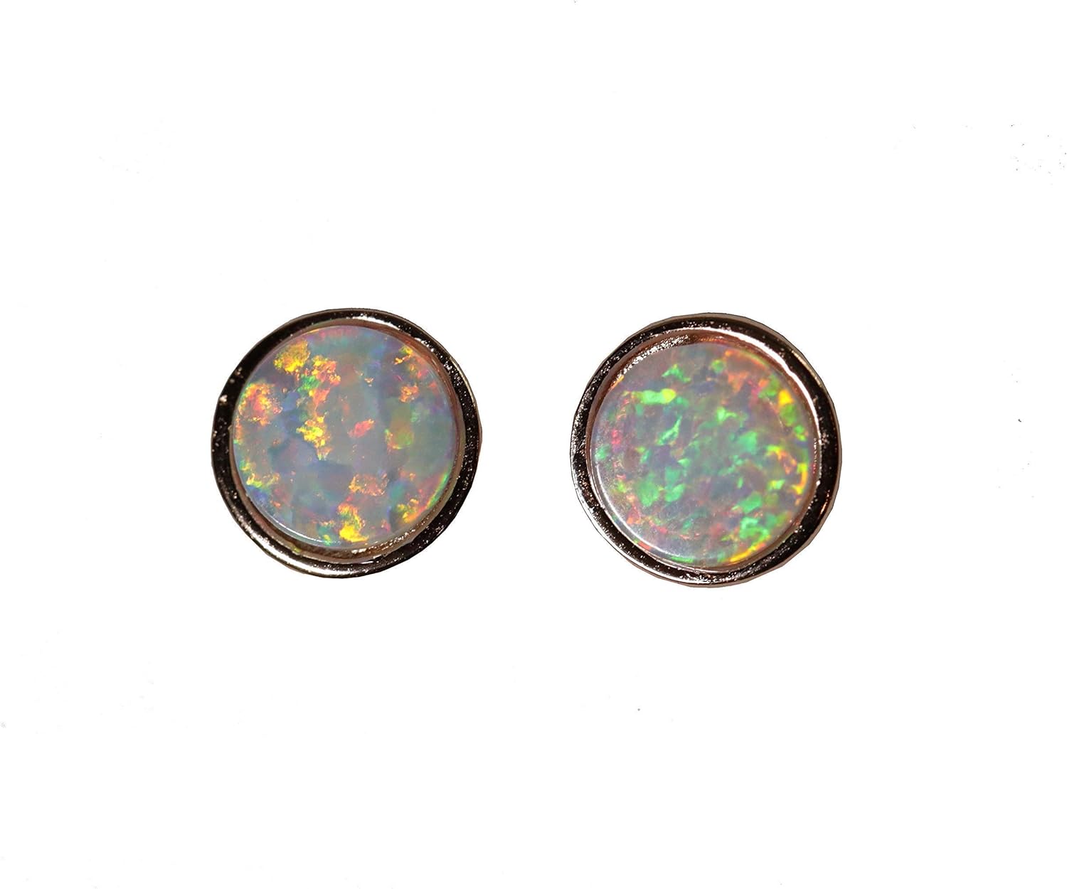 White Opal Stud Earring- 7mm-14k ROSE Gold Sterling Silver- Mothers Day- Graduation- Teacher Gift Idea