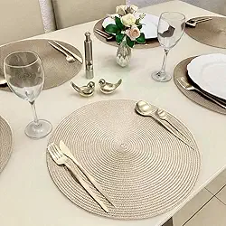 Kit 6 Peças Jogo Americano Redondo - Sousplat Redondo para Mesa Posta - Jogo Americano Elegante para Jantar, Almoço e Café - UpShop (Areia)