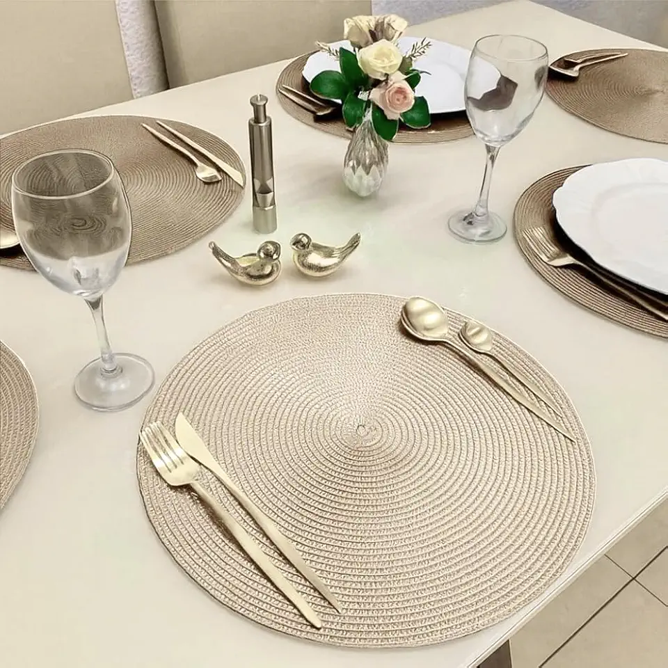 Kit 6 Peças Jogo Americano Redondo - Sousplat Redondo para Mesa Posta - Jogo Americano Elegante para Jantar, Almoço e Café - UpShop (Areia)