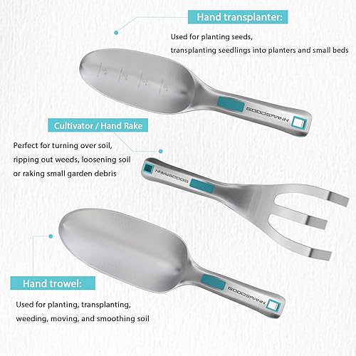 Miniatura 3 de GOODSMANN - Juego de herramientas de jardín, herramientas manuales de aluminio fundido a presión, 3 piezas, incluye paleta de mano, paleta de