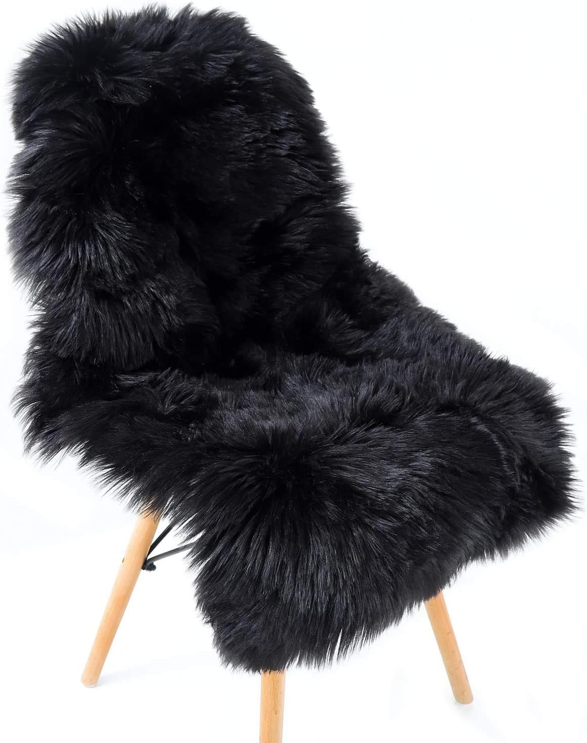 OKAYDA Genuine New Zealand Sheepskin Area Rug Soft Lambskin Decorative Rug for Bedroom Sofa Floor One Pelt (Black 1pelt)