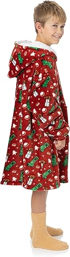 Miniatura 4 de Minecraft Manta de Navidad Vuddie de gran tamaño con capucha para niños y niñas, forro polar rojo, Rojo -
