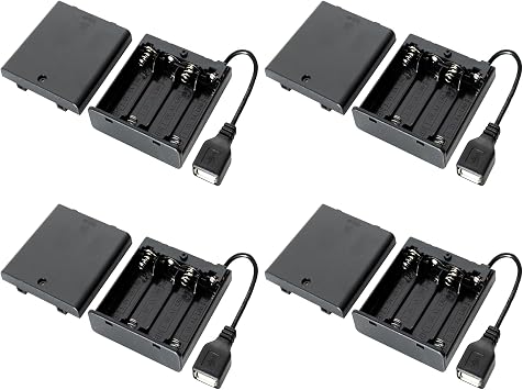 Ledライト用usbバッテリーパック - ネオンサインと結婚式の装飾用単3ポータブル電源 - スイッチ付き高効率バッテリー駆動usb電源4パック、ブラック
