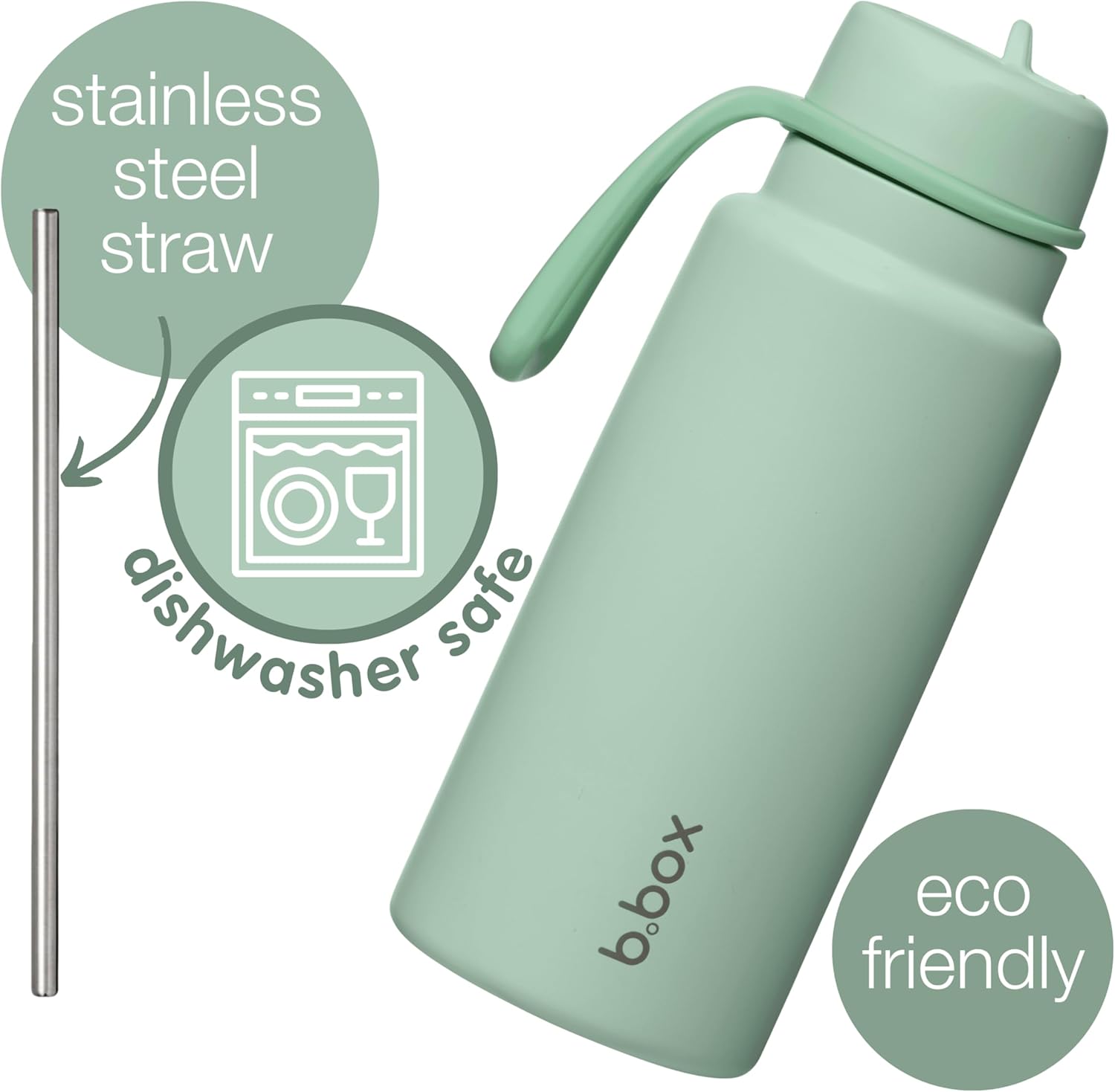 b.box 34oz Insulated Water Bottle w/Straw - Keeps Drinks Cold up to 46 Hours, Flip-top, Leak-Proof Stainless Steel Water Bottler with Lid & Straw for Travel, Gym & School - Spearmint