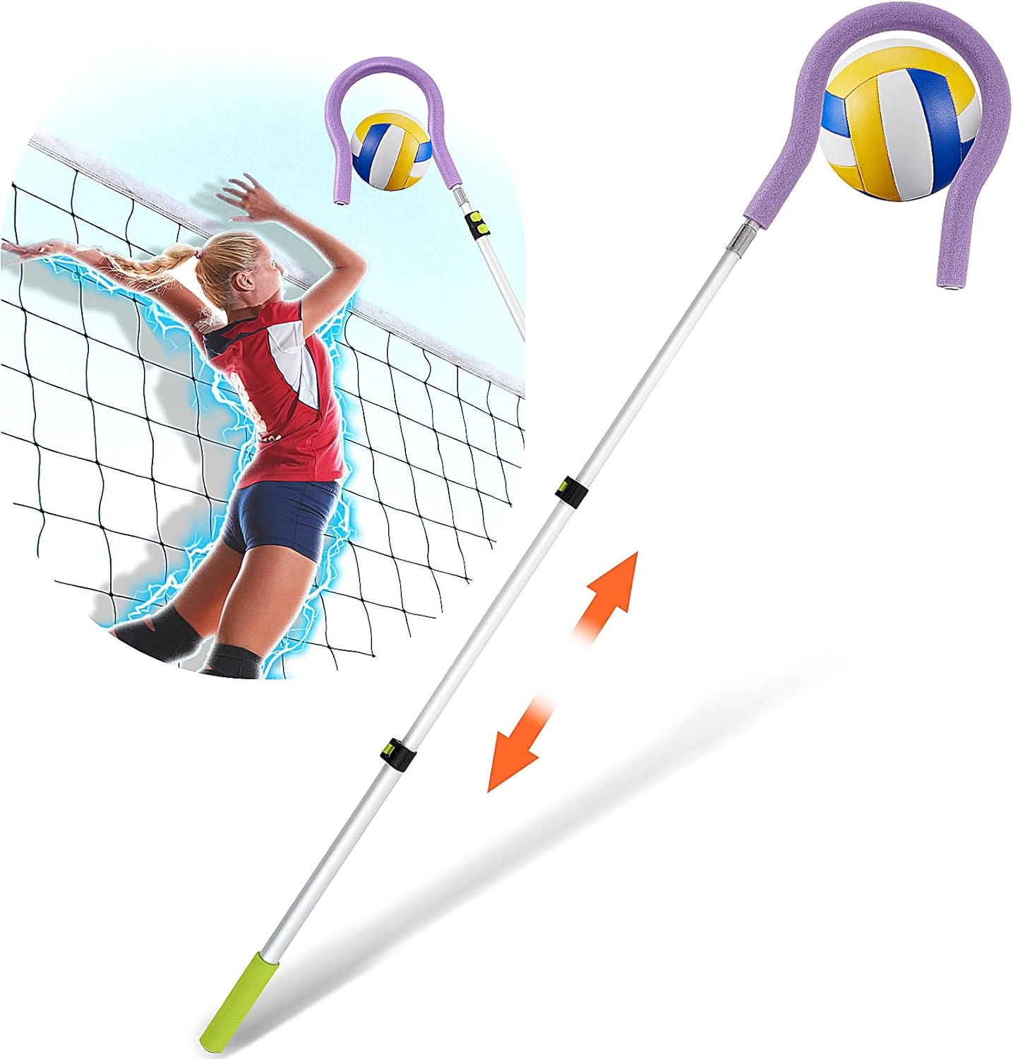 Adjustable Volleyball Spike Trainer with Question Mark Hook Volleyball Training Equipment Durable Lightweight Hitting Trainer Equipment Volleyball Holder for Serving Jump Spiking