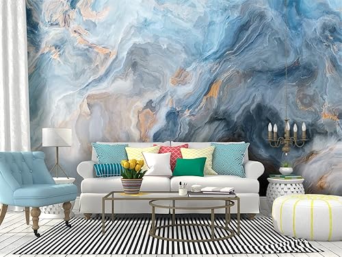 Rollo de papel tapiz autoadhesivo de 144 pulgadas de ancho x 100 pulgadas de alto, patrón de mármol azul con inclusiones grises y doradas, textura