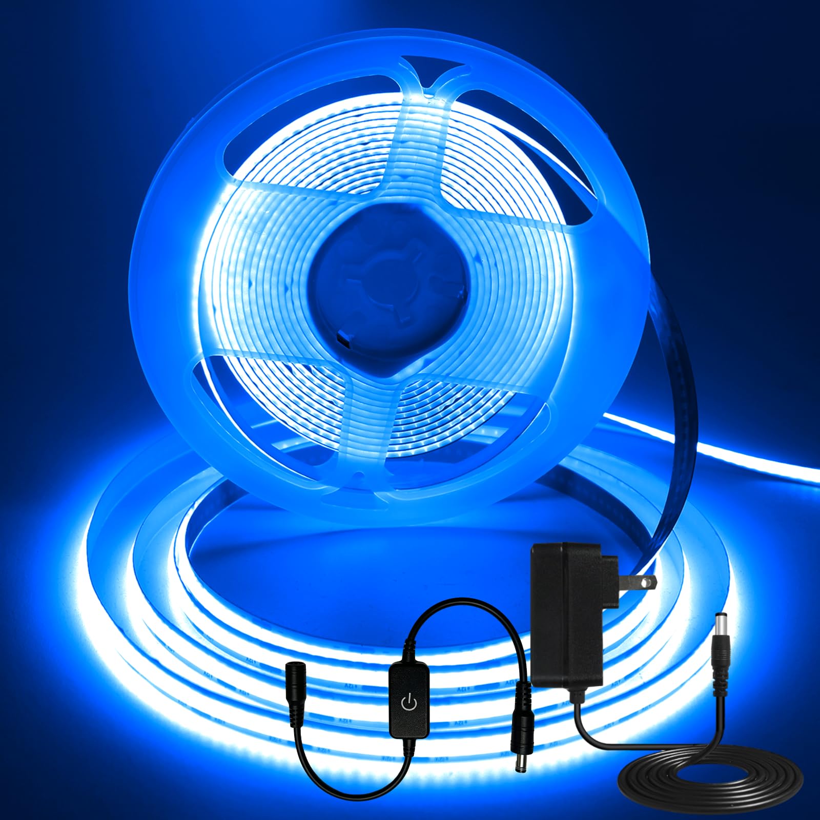 16.4FT Blue COB LED Strip Lights, LED Lights with DC12V Adapter
