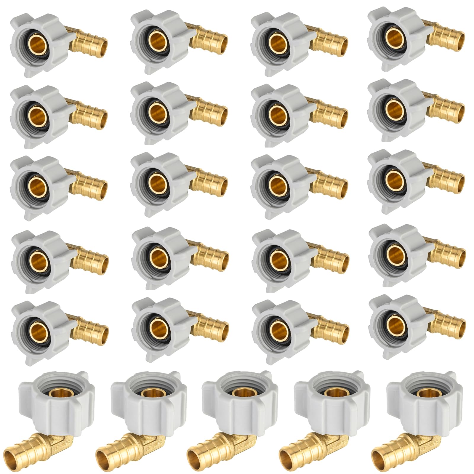 Paquete de 25 Accesorios PEX, Codo Giratorio roscado Hembra NPT de 3/4" x 3/4", Accesorio de engaste de plomería de latón PEX F1807