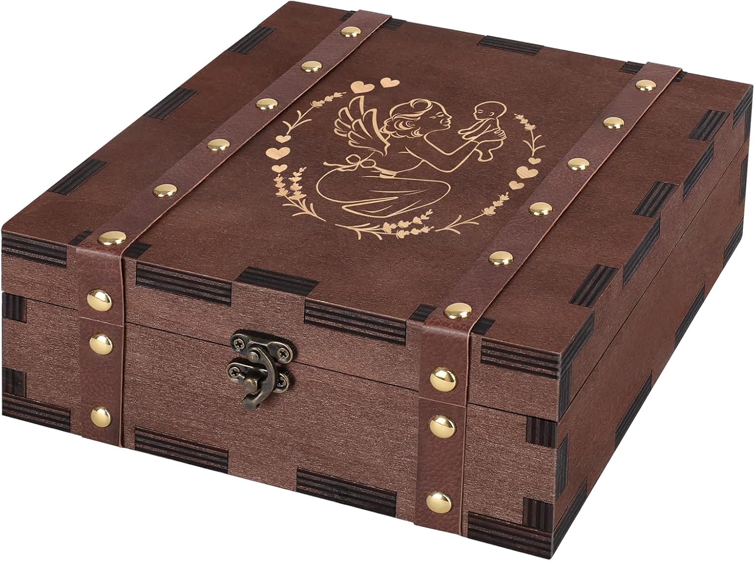 MACEVIA Tree of Life Keepsake Box, Vintage Decorative Wooden Organizer with Lock,Memory Box, Tarot Boxes, Witch Boxes, Decorative Storage, Unique Gift for Women, Mom, Grandma (7.85x7.85x2.95)