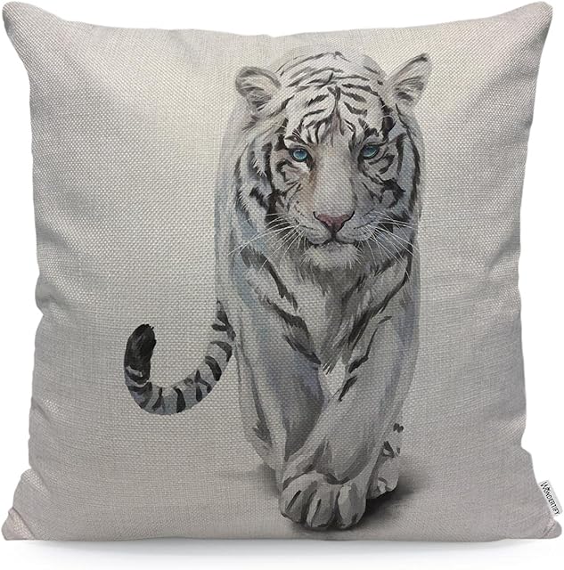 WONDERTIFY White Tiger Cushion Cover Albino Animal Furry Hairy Tiger Big Wild Cat Throw Pillow Covers Cushion Case For Couch Home Decor 45X45 Cm