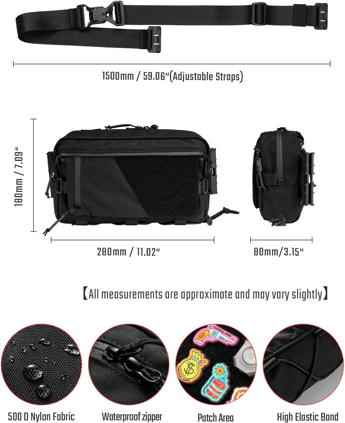 TACTICAL_GEEK Cache L6 EDC Modular Sling Bag, Lightweight Crossbody Shoulder Bag, Travel Chest Bag, Shoulder Daypack for Everyday Carry, Casual Travel, Hiking, and Outdoor Sports （Black） - Image 2