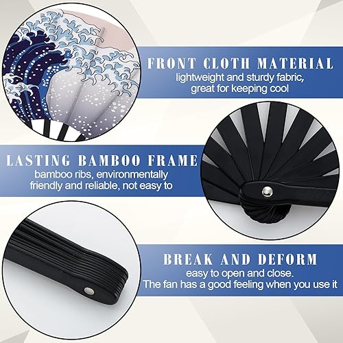 Miniatura 4 de Maitys 2 piezas de abanico de mano plegable grande para baile en línea, abanico de nailon plegable para festival chino de Kung Fu, manualidades,