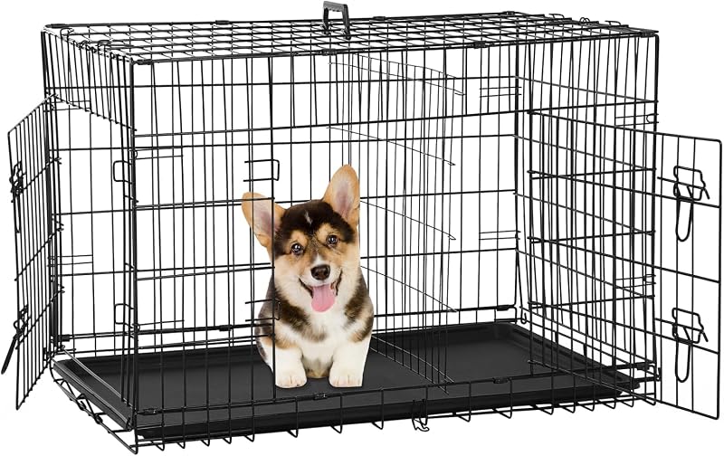 Caixa de Transporte para Cães em Metal com Revestimento Epóxi e Porta Dupla NiamVelo 60,96 x 43,18 x 48,26 cm