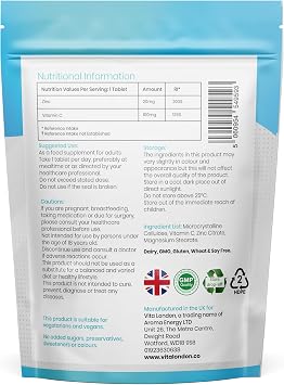 Vitamin C & Zinc 1200mcg | 120 High Strength Vegan Tablets (Not Capsule or Powder) | Made in UK | for Normal Immune System | Supplement for Men & Woman
