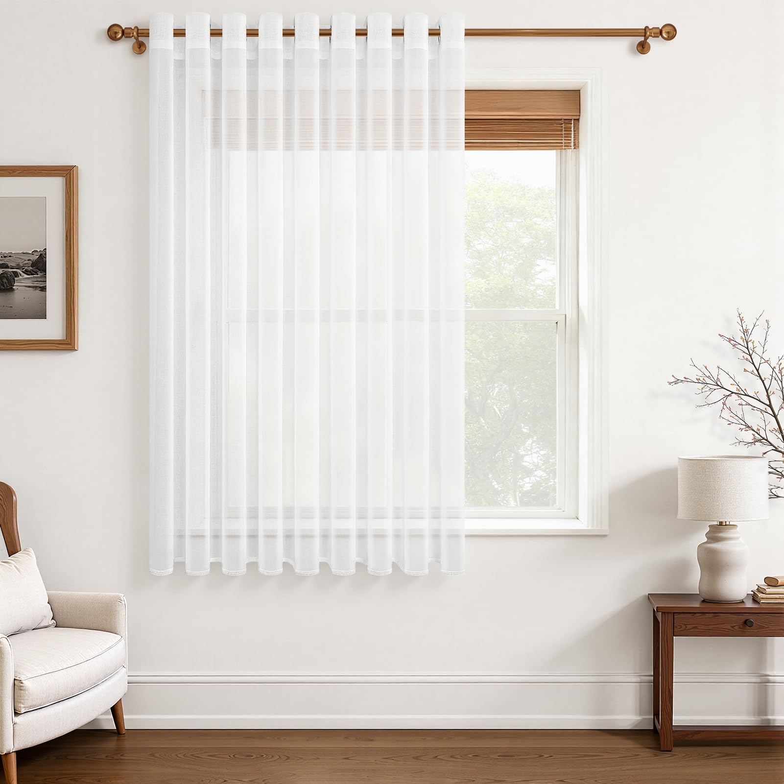 MRTREES Extra Long White Linen Look Stores Curtains 160 cm High Transparent for Christmas — image 1