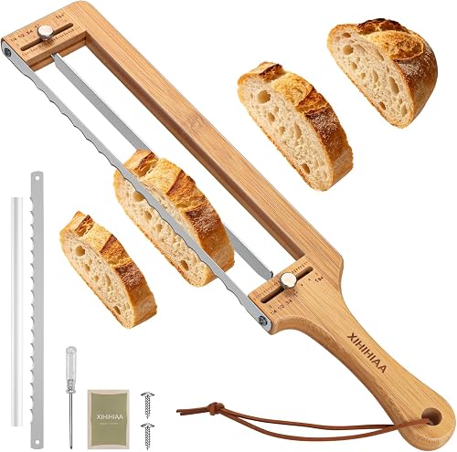 xihihiaa Adjustable Bread Knife for Homemade Bread Sourdough, Bamboo Handle