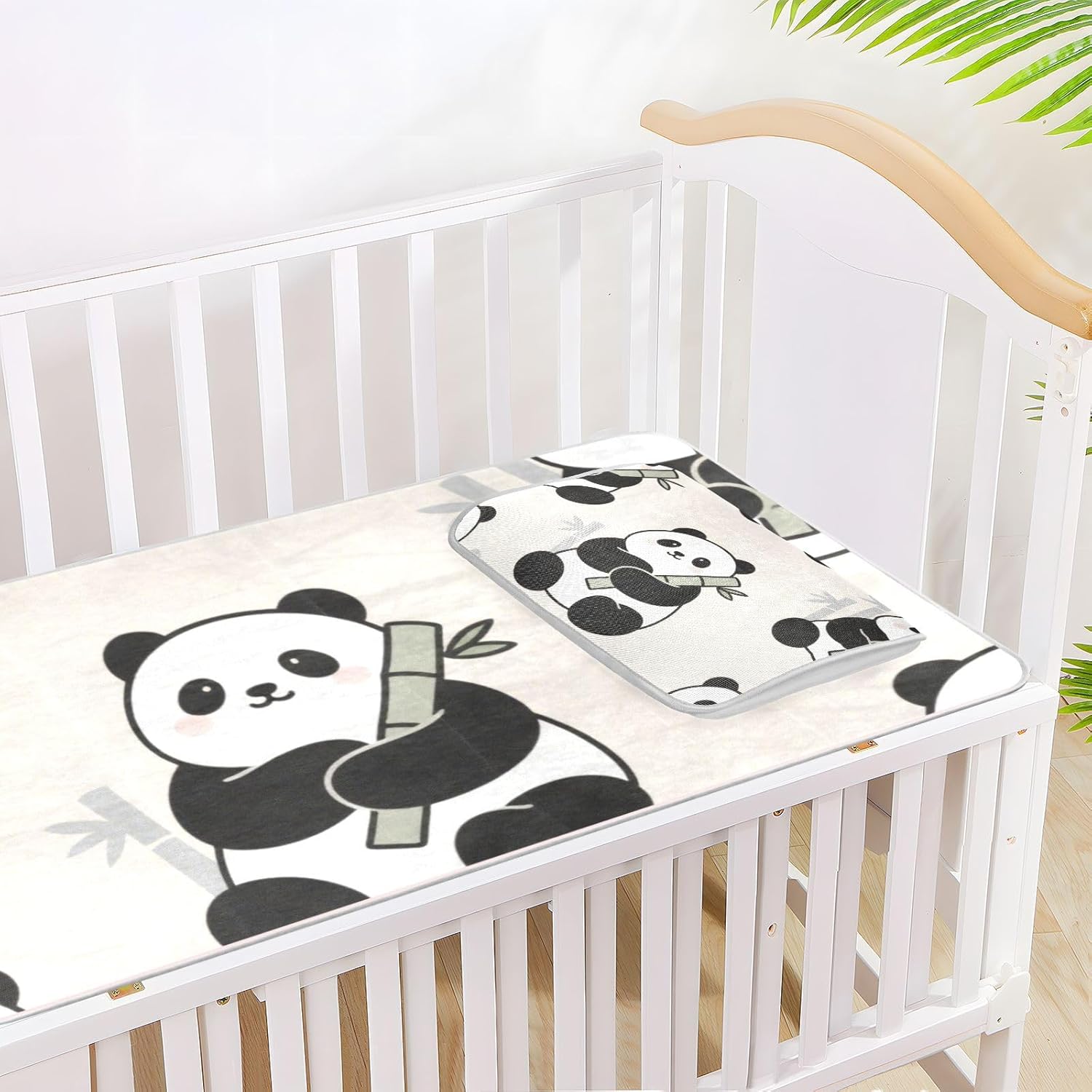 Cute Cartoon White Panda Cooling Baby Bed Mattress Cover 28" x 52" Washable Pads for Bed Washable for Baby&Toddler