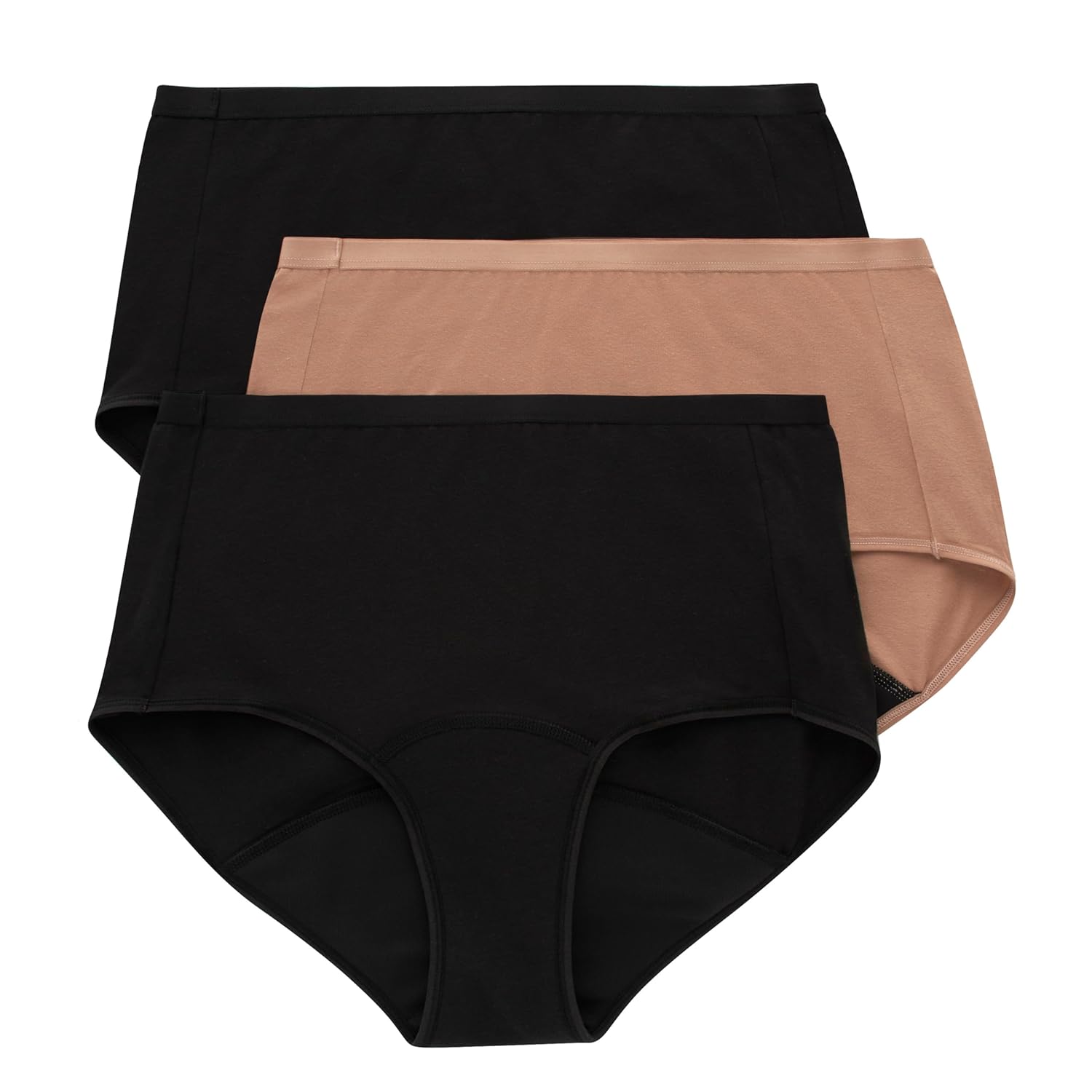 Hanes Womens Comfort Period Briefs Super Leak Post-Partum Period Underwear 3-Pack
