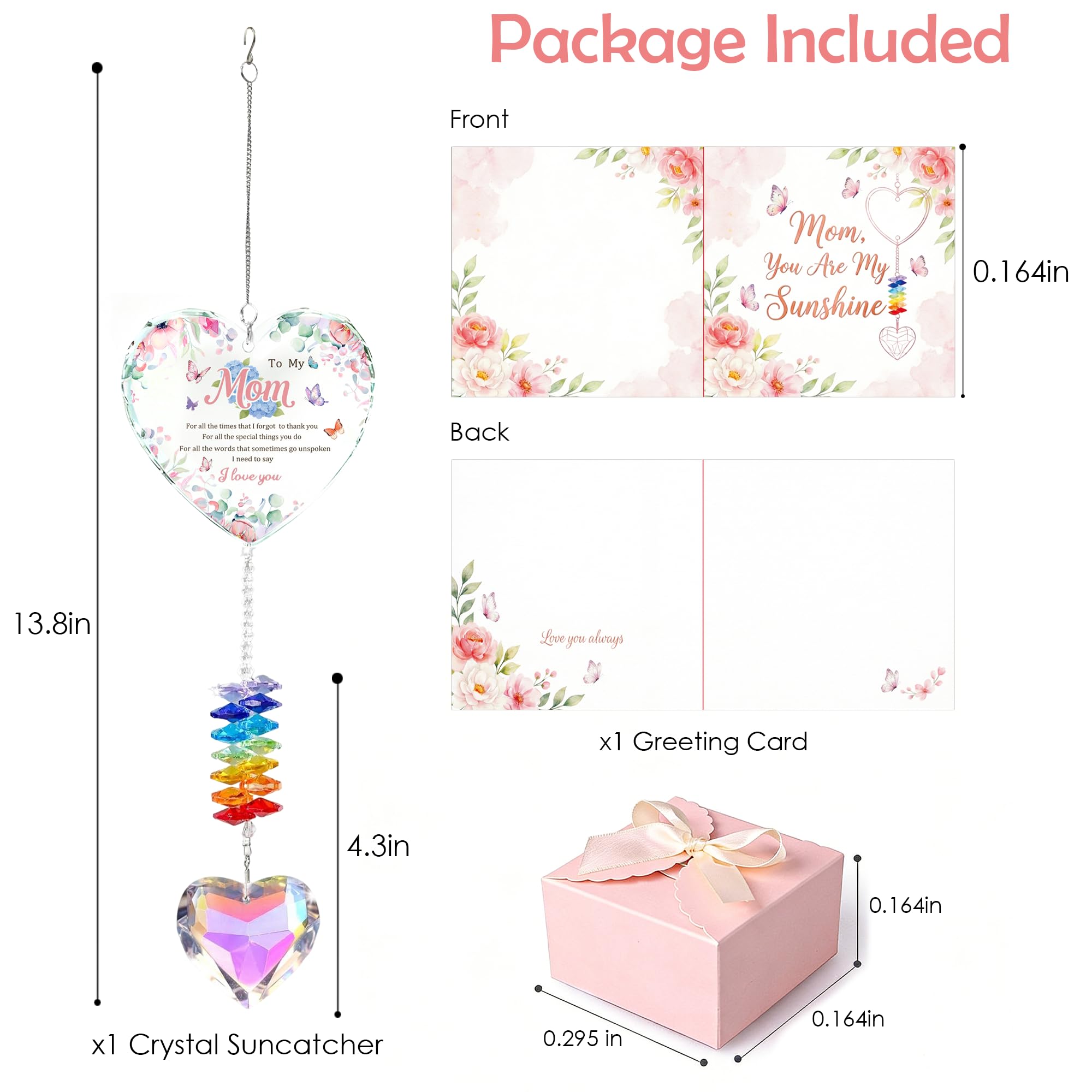 Mom Suncatcher from Daughter Son - Mother's Day Heart Crystal Gift for Mom - Cadeau Fête des Mères - Gift Box & Greeting Card Included - 4