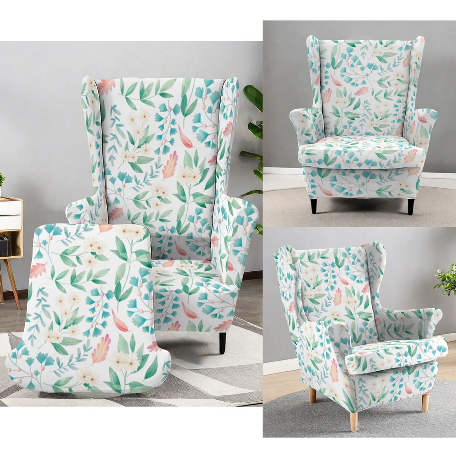 Copripoltrona Wingback 2 pezzi,Elasticizzati Stampati Copripoltrona Wingback con Copricuscini a T,Antiscivolo Protezione Mobili per Soggiorno Camera da Letto e Hotel(K)