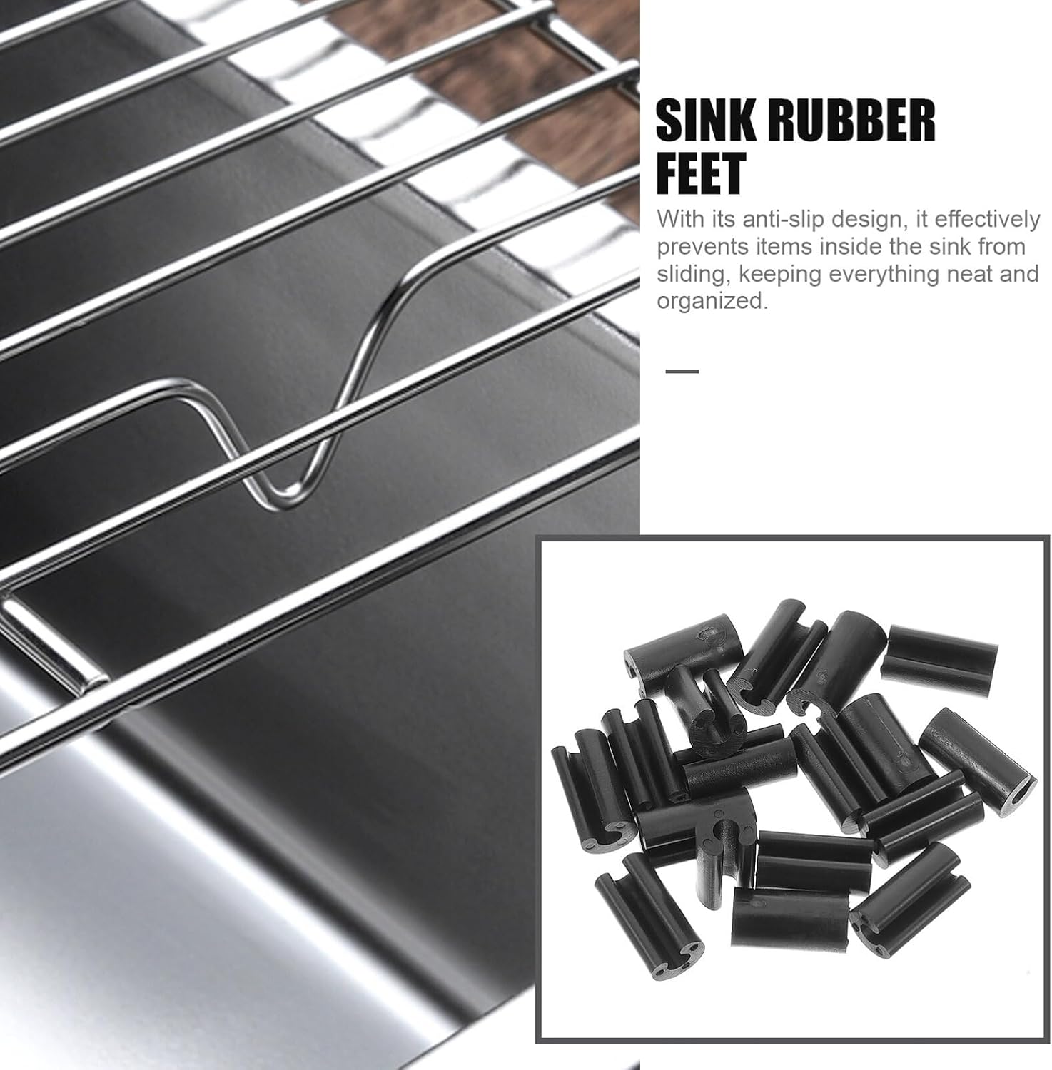 Luxshiny Non-Slip Rubber Feet for Sink Grid Replacement 50Pcs U-Shaped Pads for Kitchen Sink Protector Draining Basket Anti-Skid Bumpers Wire Rack Accessories
