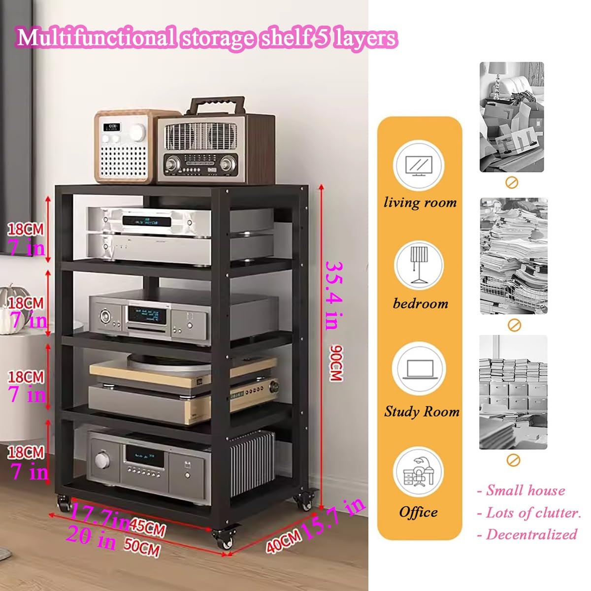 Torre de Audio y Video de 5 Niveles, Soporte para Medios AV, gabinete estéreo, Club de Cine en casa, Altavoz, Amplificador, Receptor, Reproductores de CD, Consola de Juegos, Unidad