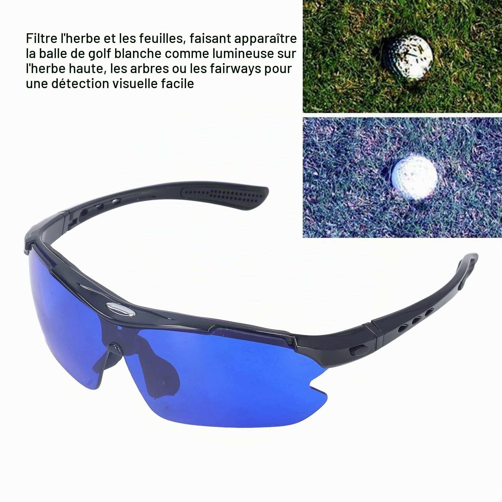 Lunettes de recherche de balles de golf, Lunettes de soleil de golf polarisées protection solaire filtre à gazon sportif avec lunettes et sac de rangement en tissu pour golfeurs hommes femmes