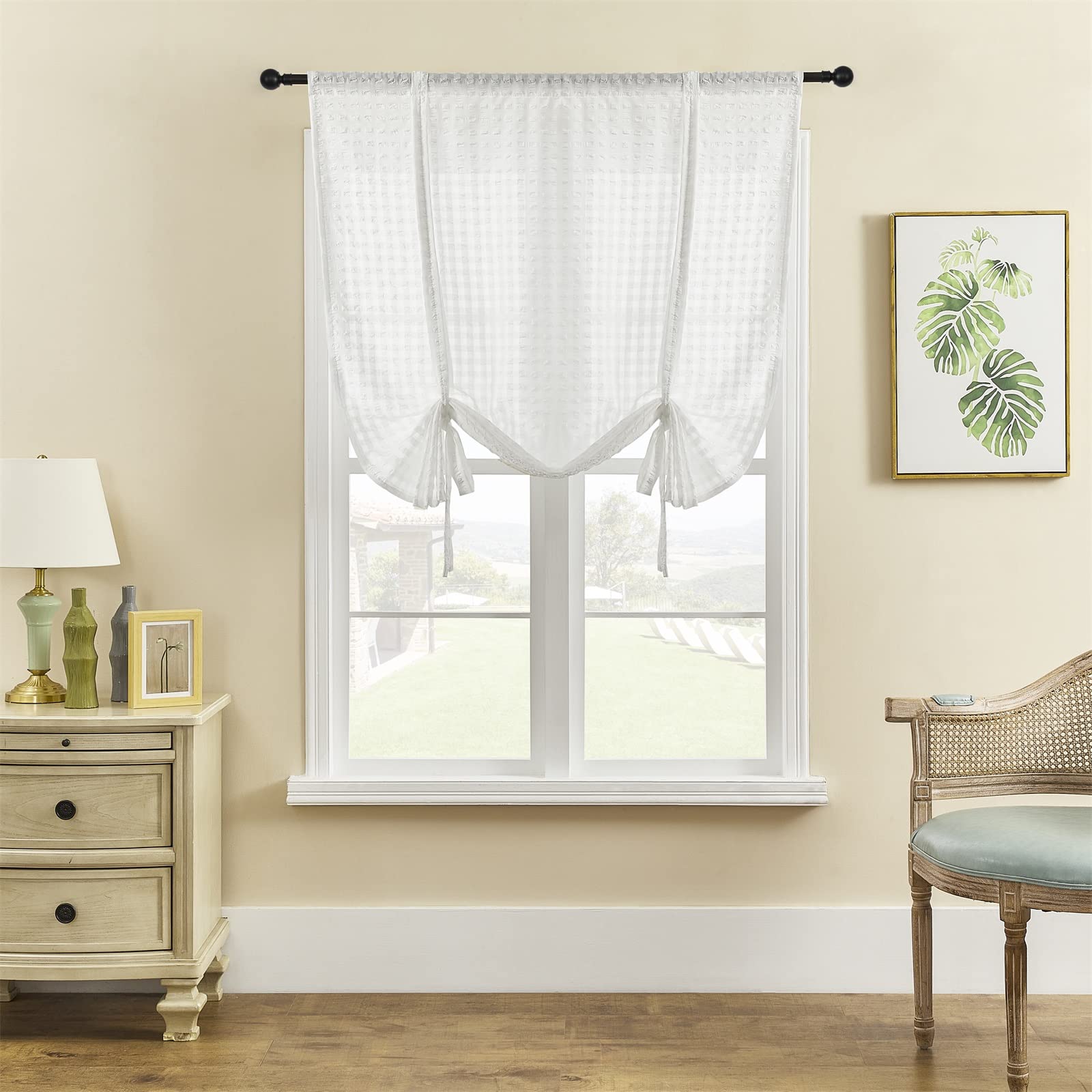 ele ELEOPTION Roman Tie-up Blind Curtain Sheer Seersucker Window Voile Tier Curtain for Bedroom Living Room, Kitchen - Image 2